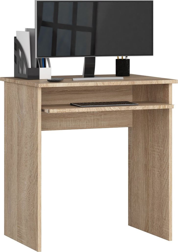 3xEliving POLYNNA DESK Sonoma Eiche Kleiner freistehender Schreibtisch mit ausziehbarer Tastaturablage, Maße: Höhe: 74 cm, Breite: 68 cm, Tiefe: ...