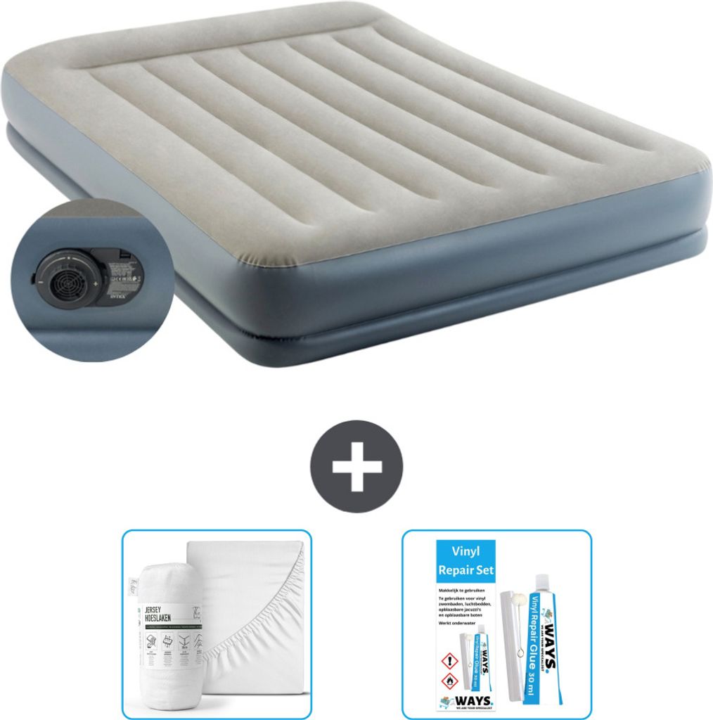 Intex Luftbett - 2 Personen - 152 x 203 x 30 cm - Grau - Inklusive Pumpe - Spannbettuch en Reperaturset