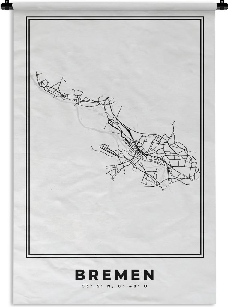 MuchoWow Wandteppich Wandbehang Karte - Stadtplan - Bremen - Deutschland - Schwarz und weiß 60x90 cm Tapisserie Dekoration Wandtuch - Foto-Teppi...