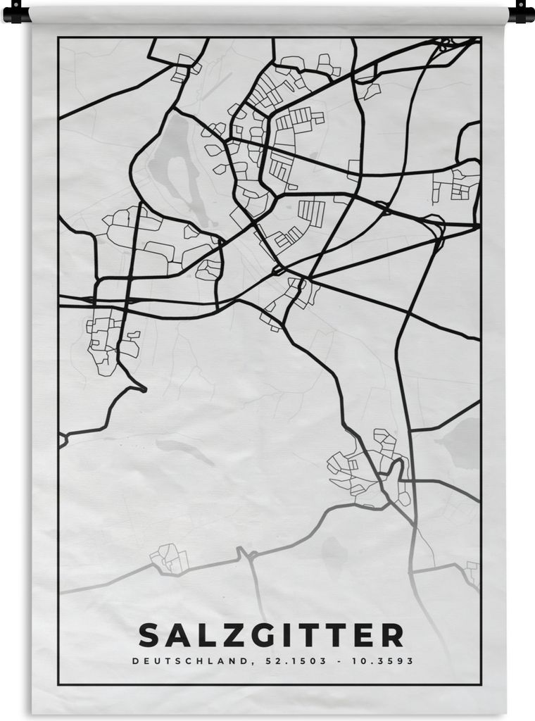 MuchoWow Wandteppich Wandbehang Stadtplan - Salzgitter - Karte 90x135 cm Tapisserie Dekoration Wandtuch - Baumwolle - Wandskulptur