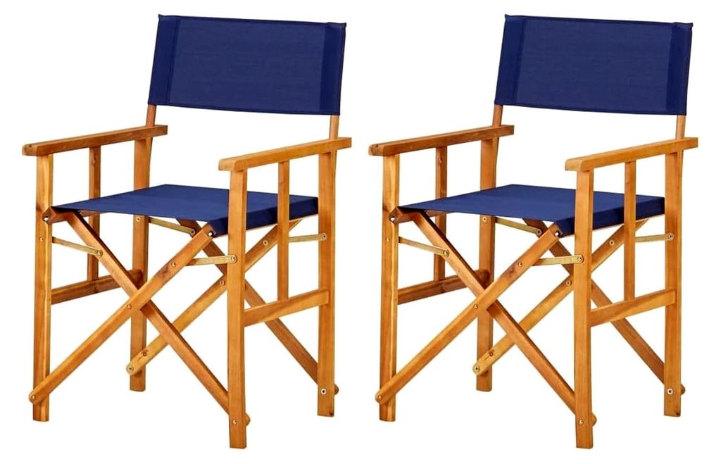 2X Regiestuhl aus Akazienholz, klappbar, für Garten und Camping, blau