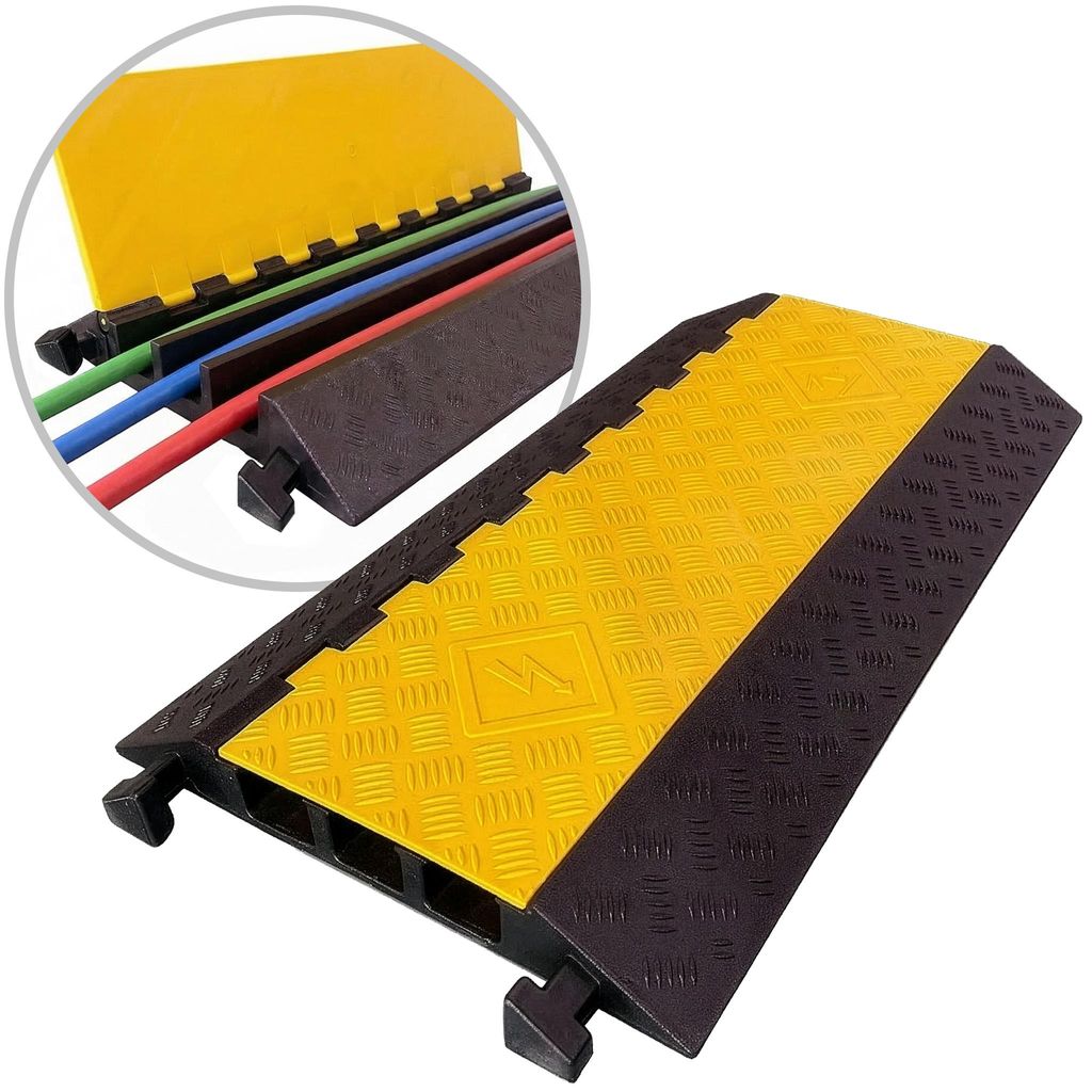 Floordirekt Kabelbrücke 3 Kanal Orion, Kabelschutzbrücke bis 20t, Kabelrampe Überfahrrampe, Kabelkanal Boden, rutschfest & modular - 90x49x8 cm