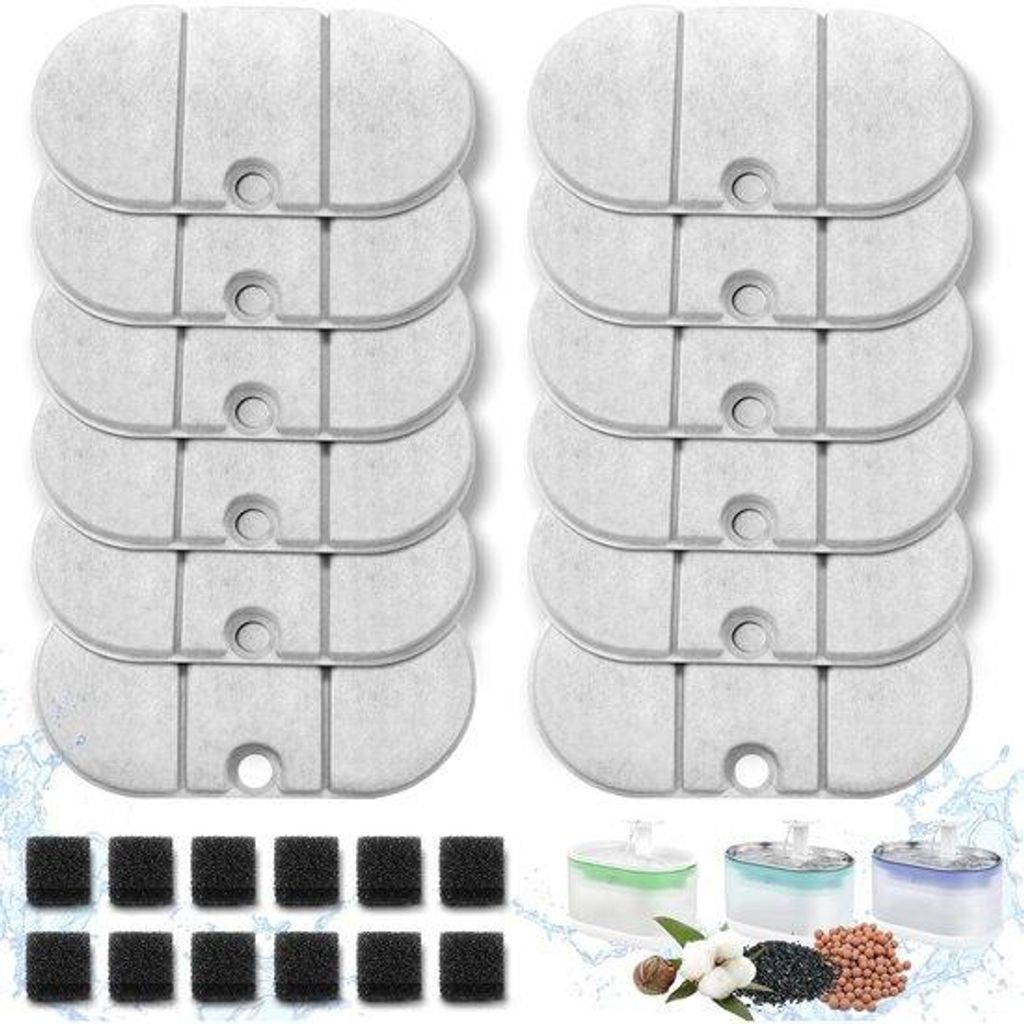 Kattendrinkfilter-Set - Für Petlibro-Kapsel - 12 Filter mit Harz und Aktivkohle und 12 Vorfilter - 71 fl oz / 2,1 L