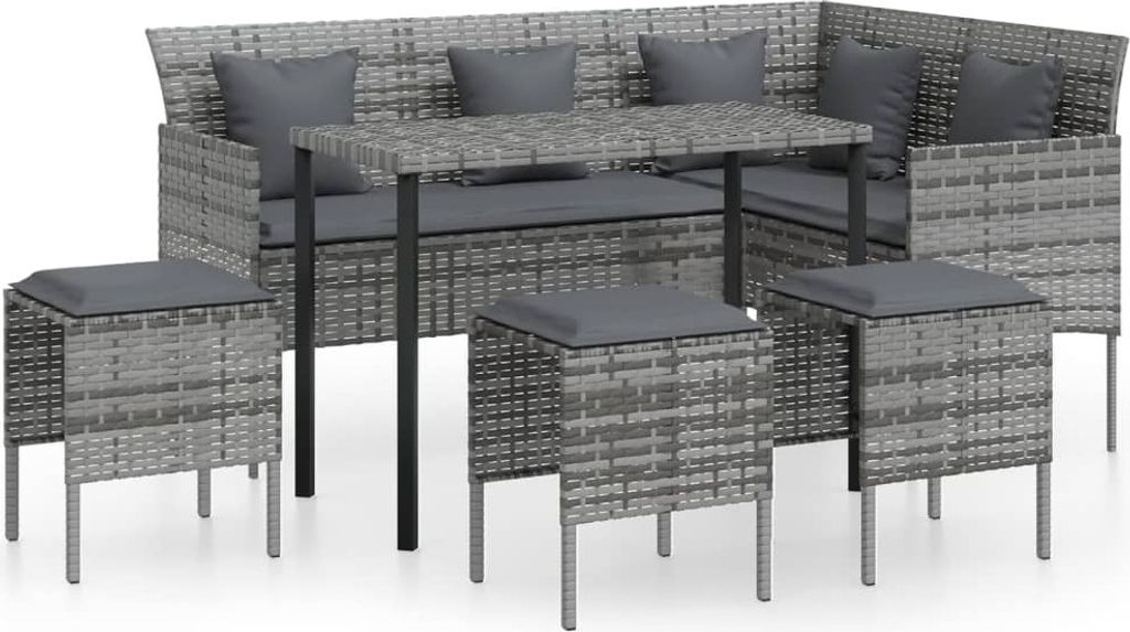 vidaXL 5-tlg. Sofagarnitur in L-Form mit Kissen Poly Rattan Produktbild 