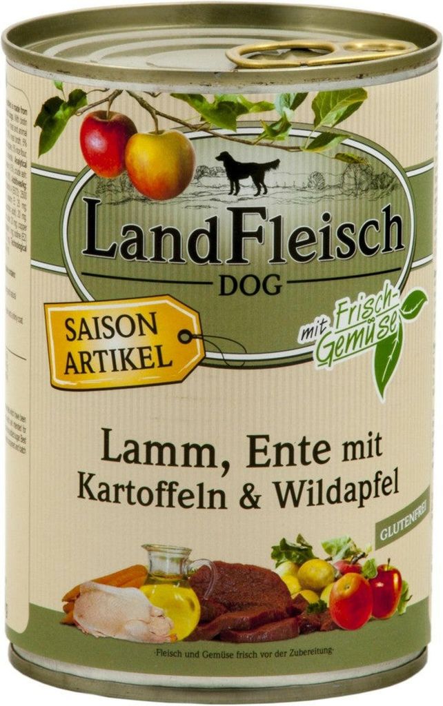 Landfleisch Dog Pur 12x400g | Kamm, Ente, Kartoffel & Wildapfel