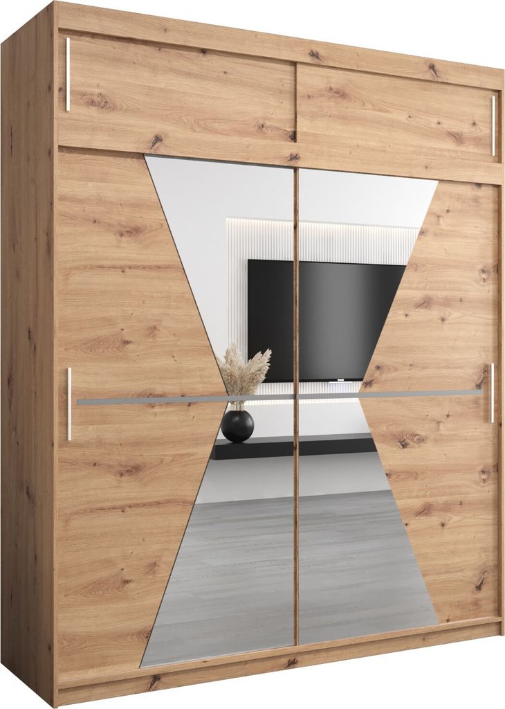 Kleiderschrank, Schiebetürenschrank Schlafzimmer, Schrank mit Spiegel MAROKO 200 mit Aufsatz, Höhe 240 cm
