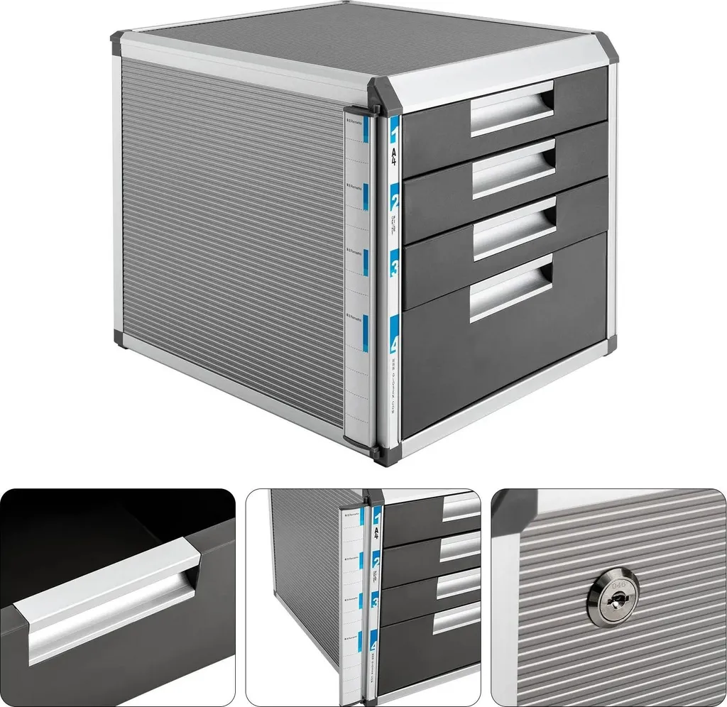 Caisson de bureau argent avec tiroirs 5 et 10 cm - Aluminium résistant - 8