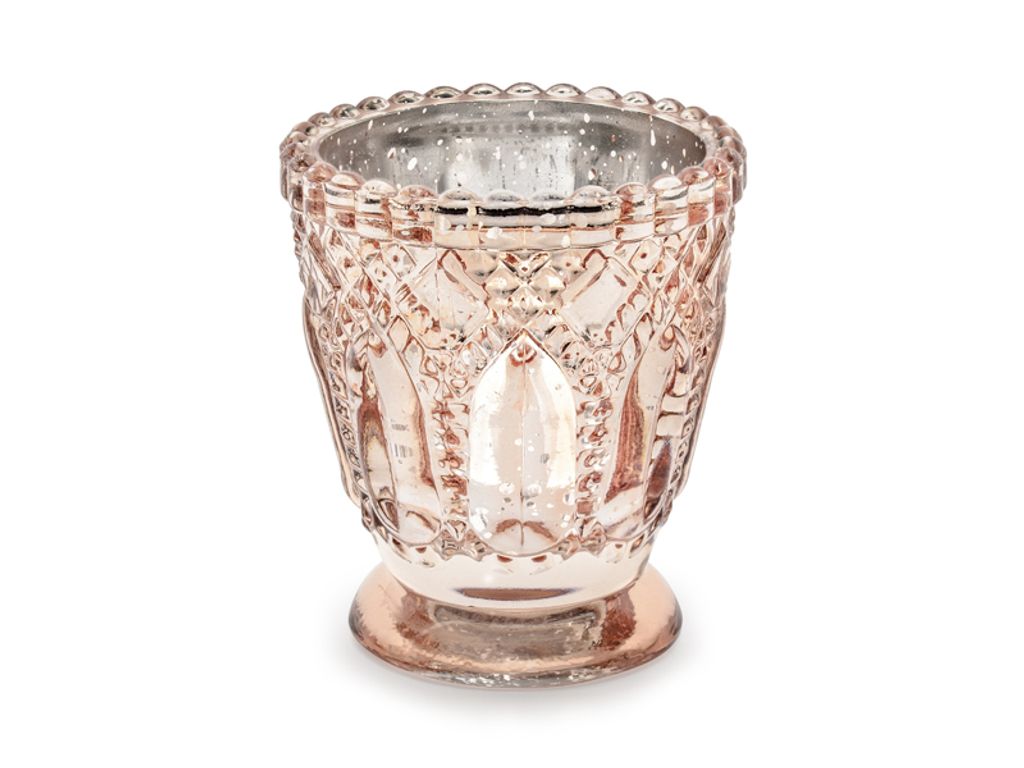 Theelichthouders, beker met reliëfdecoraties, roze goud, Productafbeelding 