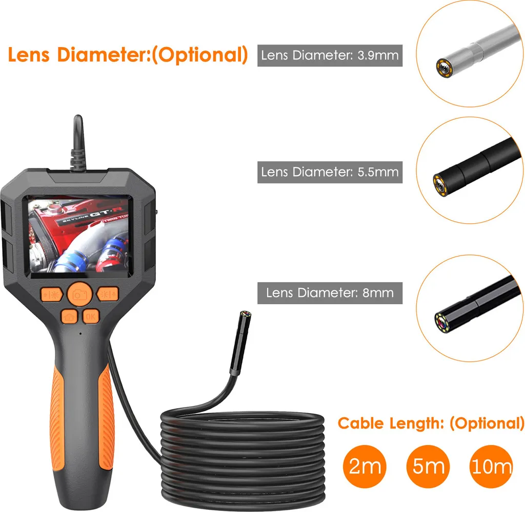 Endoscope industriel 1080P Borescope IP68 avec écran IPS 2,8 pouces