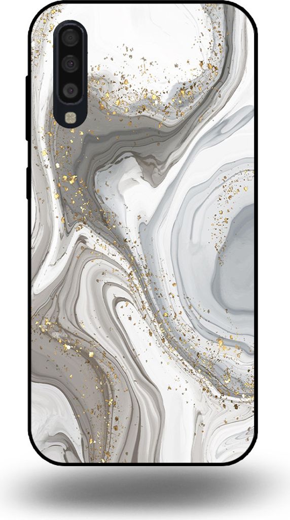 Smartphonica Handytasche passend für Samsung Galaxy A70s mit Marmordruck - TPU Rückseitenschutzhülle Marmordesign - Silber