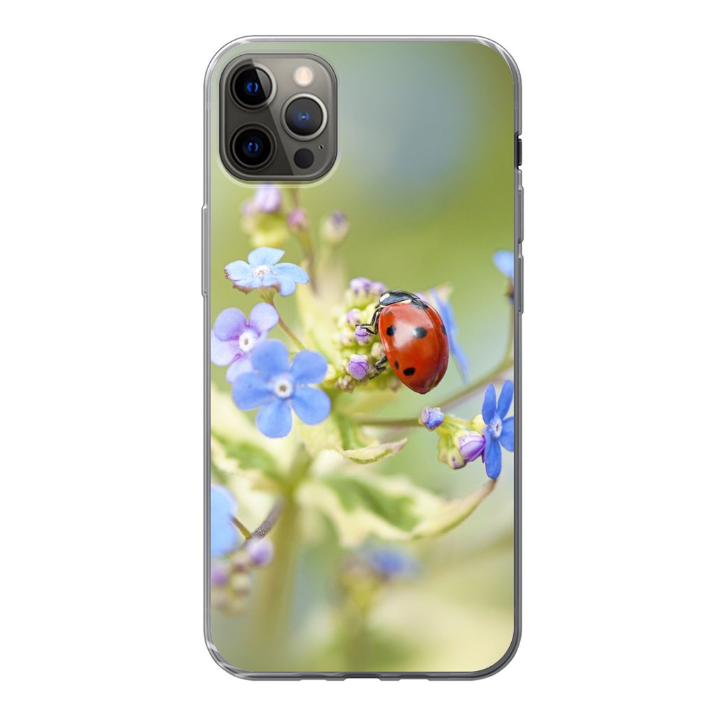 MuchoWow Handyhülle Schutzhülle Hülle für iPhone 13 Pro Max Marienkäfer - Blume - Frühling Silikon Softcase Handy Hülle - Mobiltelefon