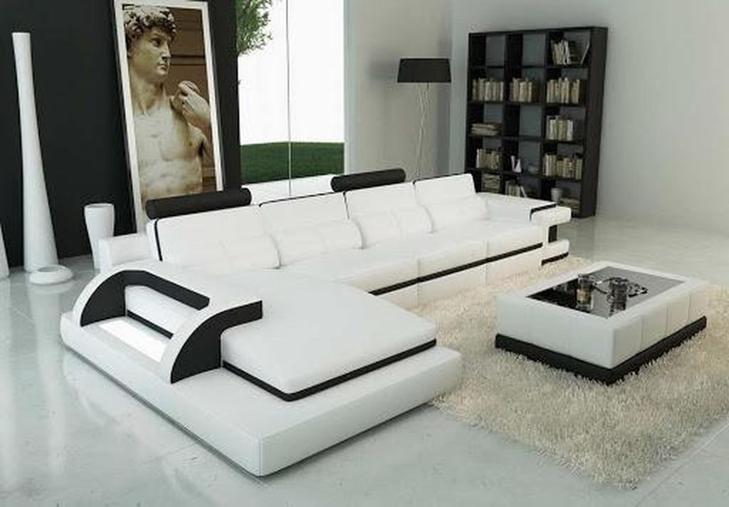 Ecksofa L-Form Sofa Couch Design Grau Polster Leder Modern Beleuchtete Weiße