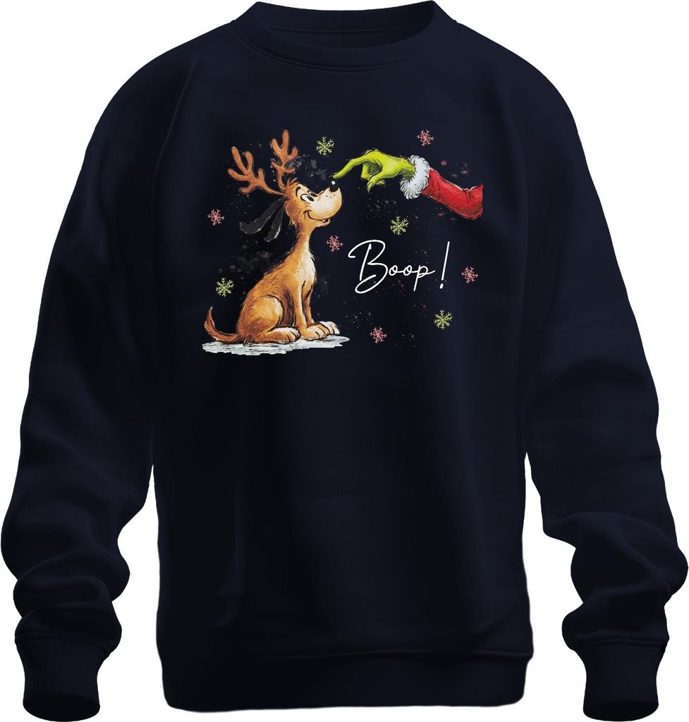 Boop Rentier Nase Grinch Hand Weihnachten lustig Geschenk Retro Uni Sweatshirt Pullover, Navy, 3XL