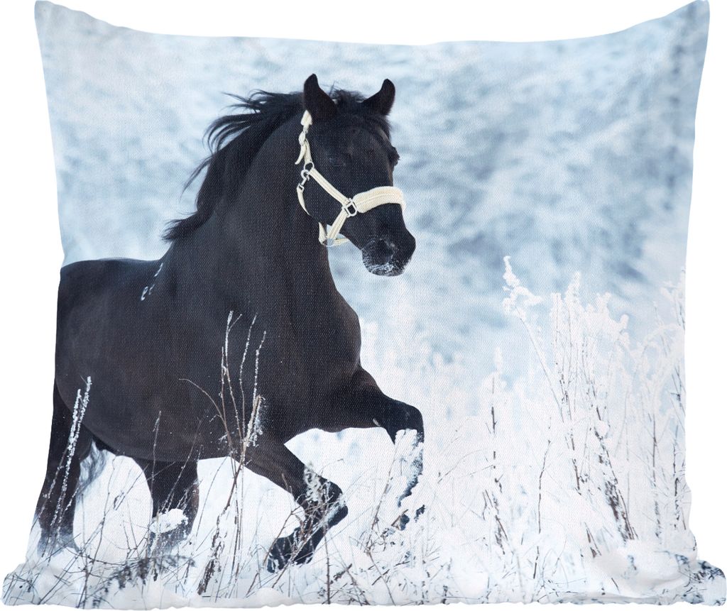 MuchoWow Zierkissen Sofakissen Wohnzimmer Dekokissen 45x45 cm Pferd - Schnee - Winter - Schlafpolster - Polster für das Sofa