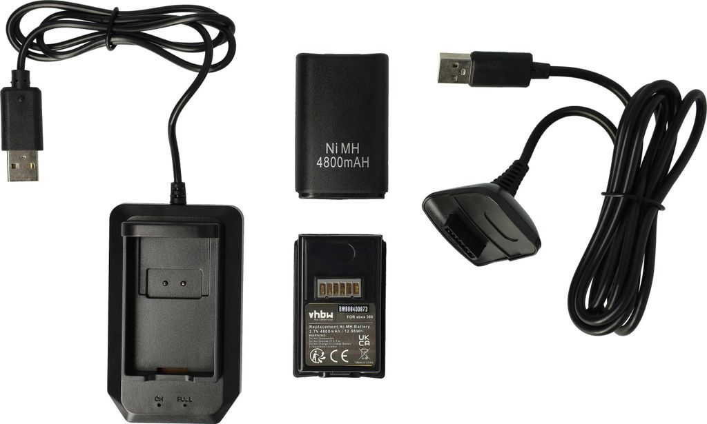 vhbw Play & Charge Kit kompatibel mit Microsoft Xbox 360 Produktbild 