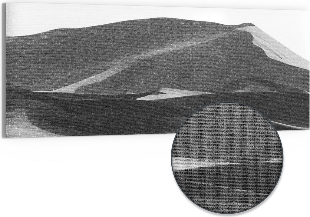 DEQORI Hybrid Leinwand Bild 150x60 cm 'Stille Dünenwellen' Wandbild Glas flach modern