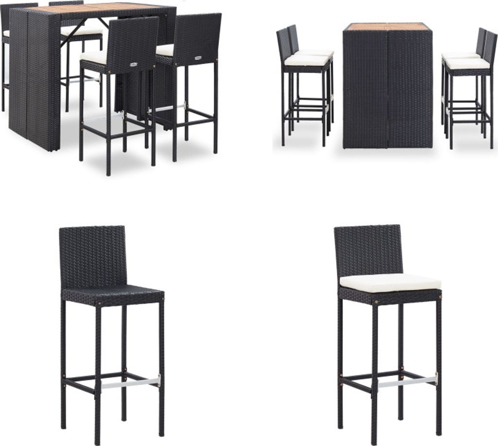 vidaXL 5 tlg. Garten Bar Set Poly Rattan und Akazienholz Schwarz - Bar-Set - Bar-Sets - Gartenbar-Set - Gartenbar-Sets
