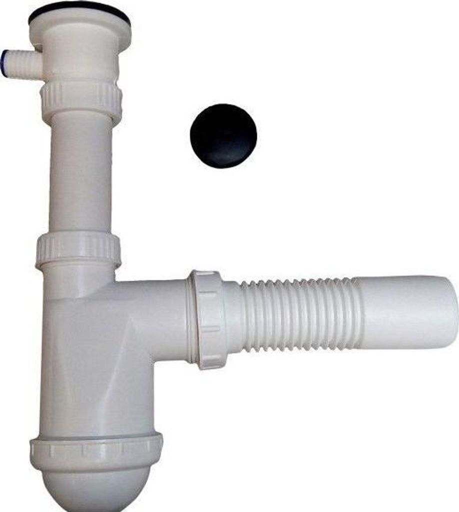 Siphon d'évier 1 cuve - tamis métallique avec vidage à Image du produit 