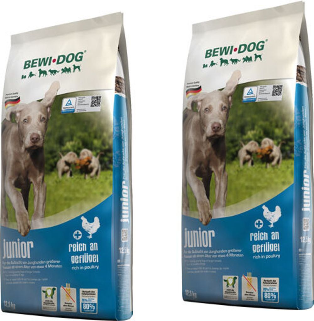 Bewi Dog Hundefutter Junior ohne Weizen 80% tierisches Eiweiß, 14% Fett 2 x 12,5 kg