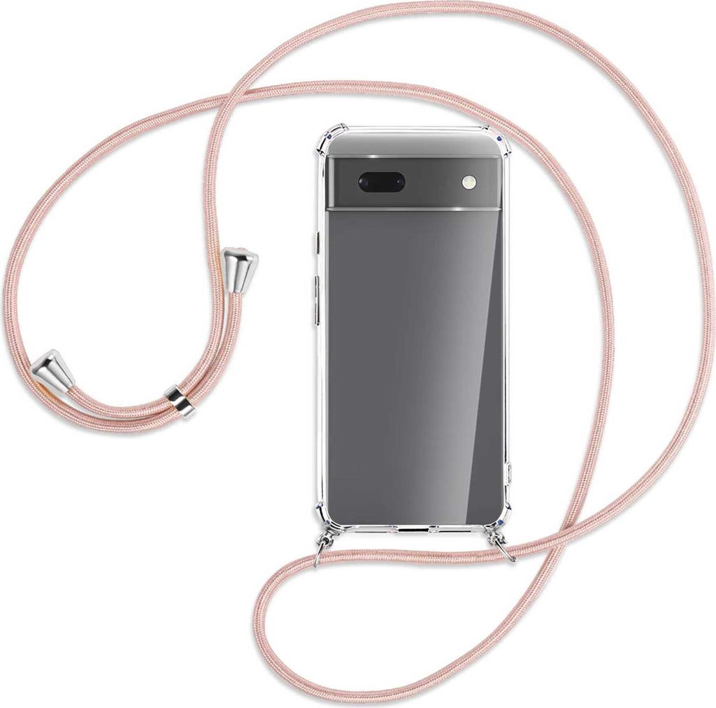 Handykette Backcover-Schutzhülle mit Band (Metall silberfarben) für Google Pixel 6a - roségold