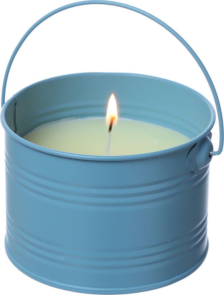 Duftkerze CITRONELLA - Outdoor Echtwachskerze im Metalleimer - H: 8cm - hellblau
