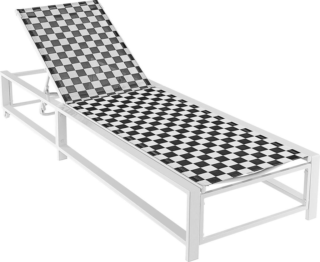 Outdoor-Liegestuhl, 6-fach verstellbarer Liegestuhl aus Gewebe mit Metallrahmen & Rollen, tragbare Sonnenliege für Strand, Garten, Pool, Camping