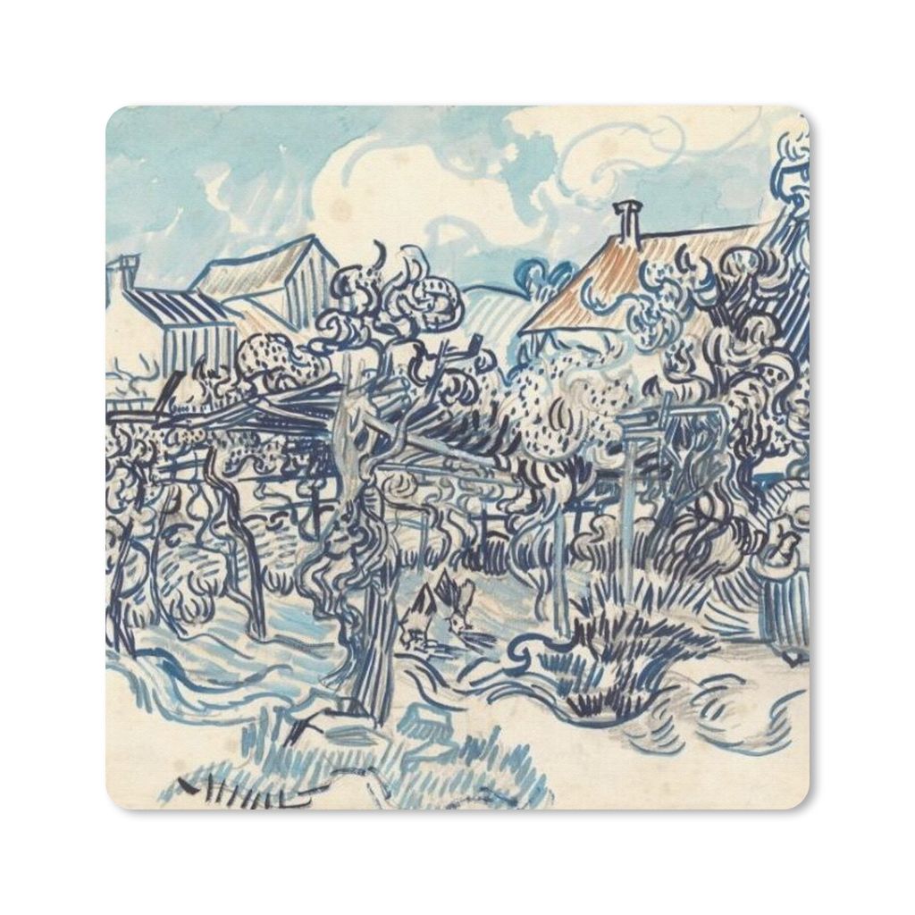 MuchoWow Mauspad Mousepad Alter Weinberg mit Bäuerin - Vincent van Gogh 30x30 cm - Mousepads - Maus Mat - Pad - Mausunterlage - Gaming
