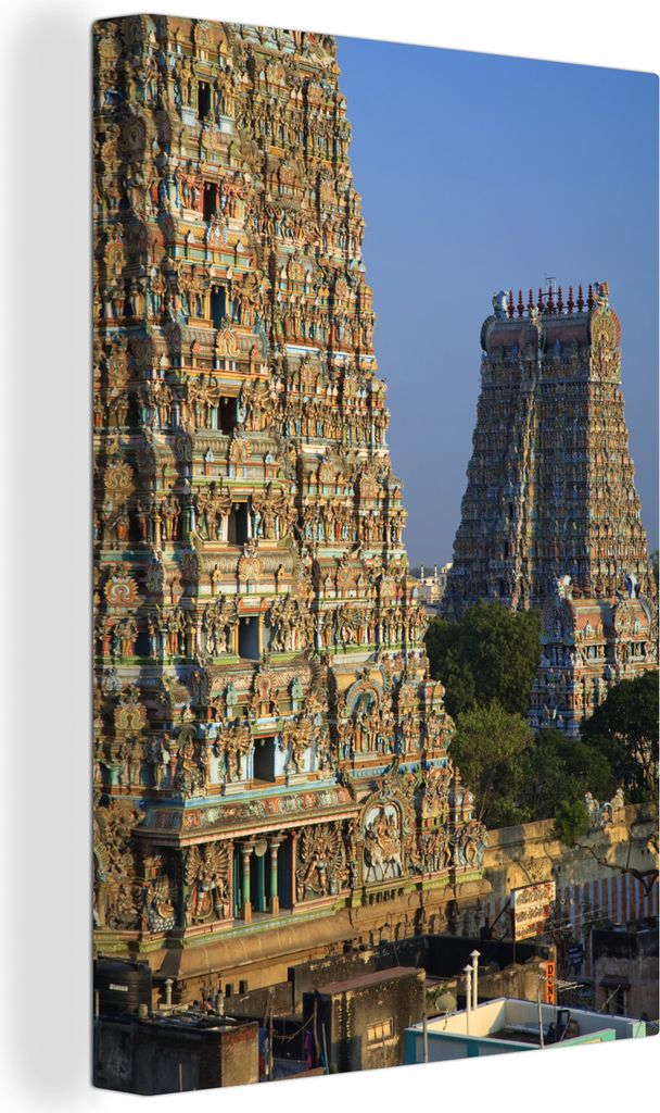 OneMillionCanvasses - Leinwandbilder - 90x140 cm, Zwei Minakshi-Tempel in Madurai, Wandbilder Kunstdruck Wanddekoration - Foto auf Leinwand - Gem...