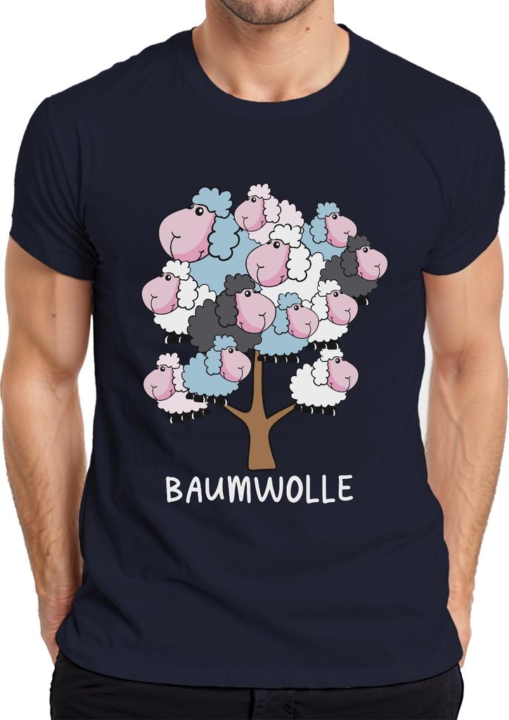 Baumwolle Schafbaum Cartoon Baumwollbaum Schafe Bauernhof Humor Herren T-Shirt, Navy, S