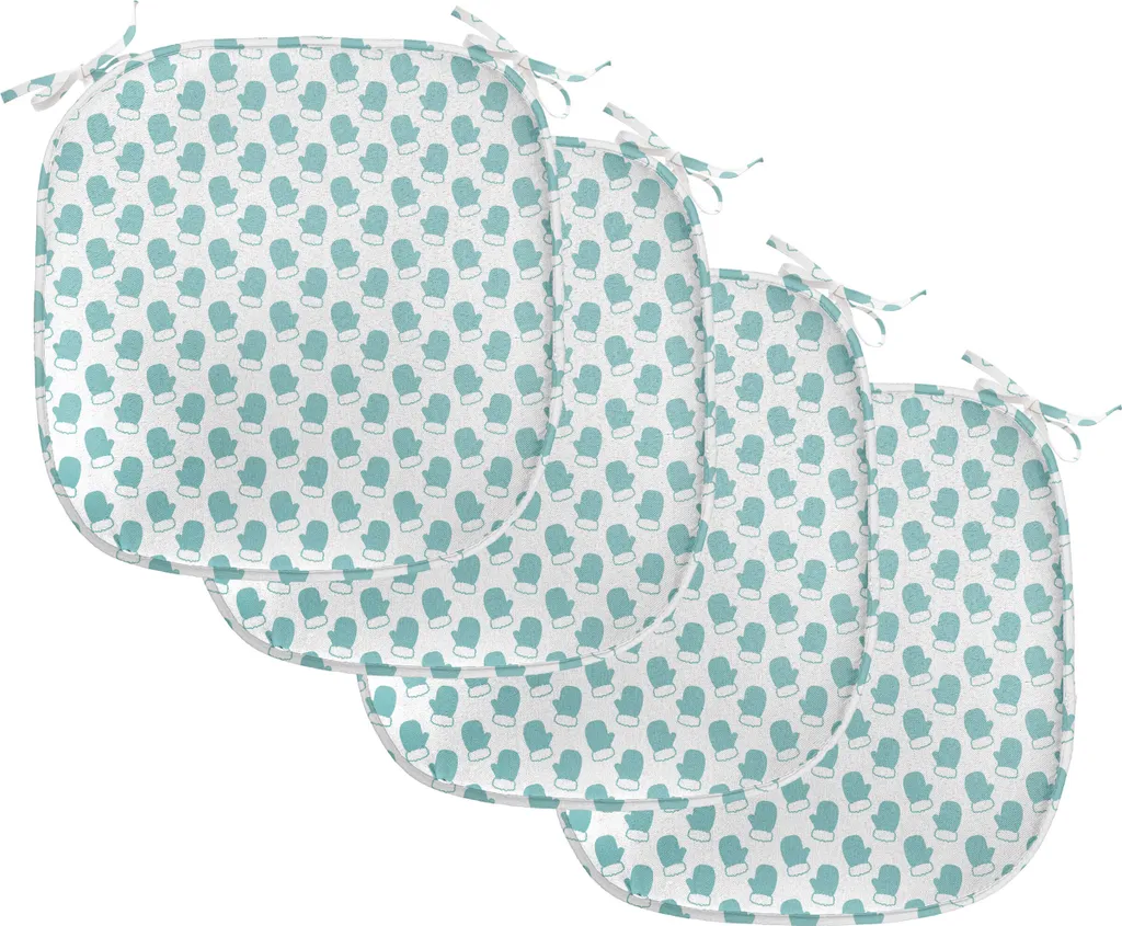 ABAKUHAUS Rivestimenti turchesi per sedie da sala da pranzo, guanti invernali da neve, cuscini decorativi impermeabili con cinturini per sedie da cucina, 40 cm x 40 cm, confezione da 4, bianco e azzurro pallido