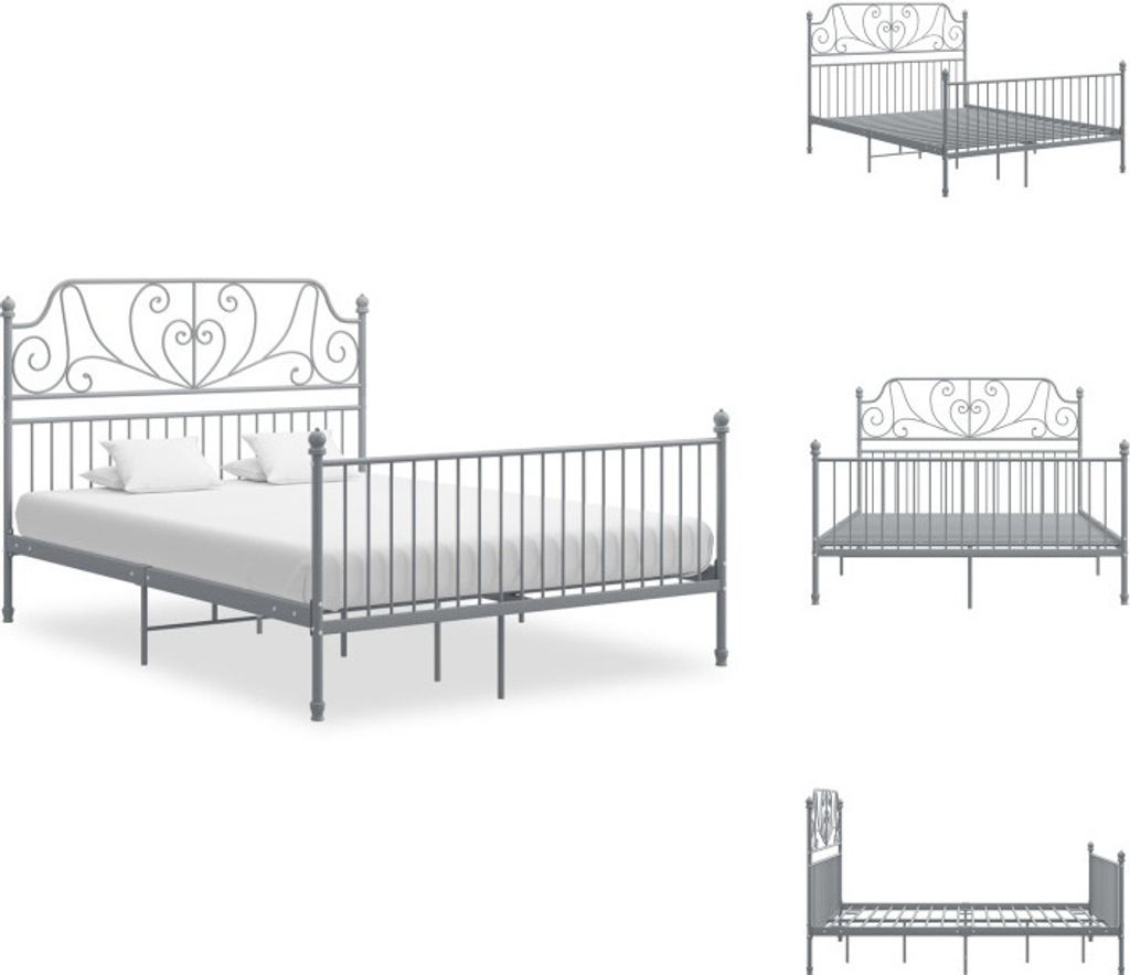 vidaXL Bettgestell Grau Metall 140x200 cm - Betten & Bettgestelle