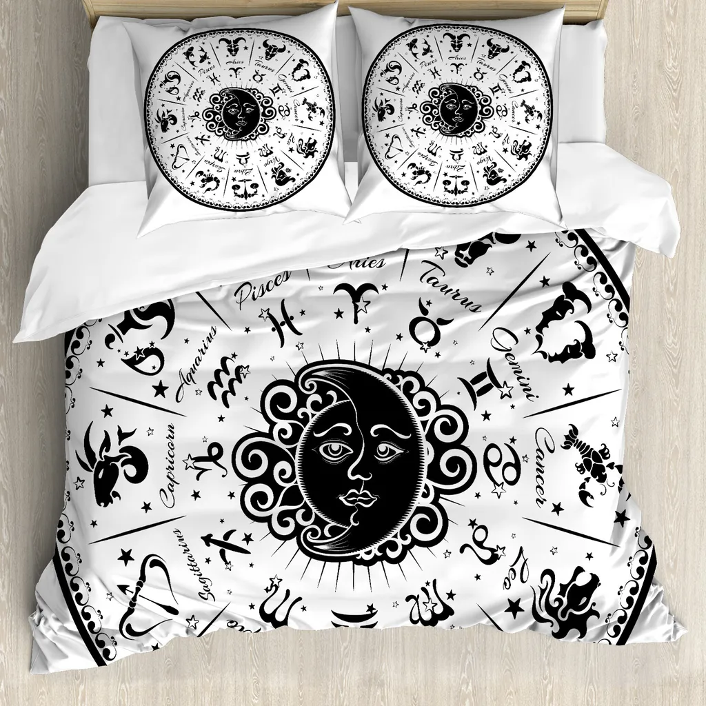 ABAKUHAUS Parure Copripiumino Zodiaco Antiacaro Bianco e Nero 155x220
