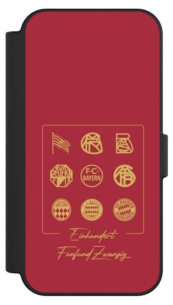 NIVOCASE Klapphülle für Apple iPhone 16 Handyhülle aus Kunst Leder NIVOflip schwarz FC Bayern München Fanartikel FCB 125 Jahre