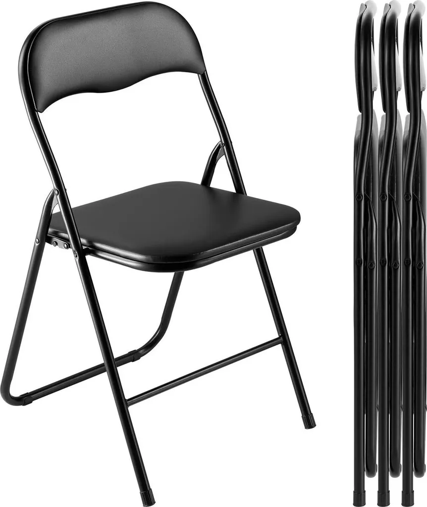 Set de 4 chaises pliantes pour salle à manger et bureau cuir noir mat