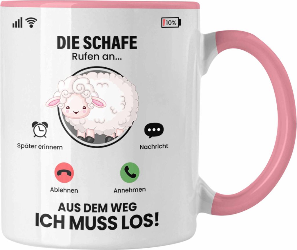 Trendation - Die Schafe Rufen An Tasse Geschenk für Schafe Züchter Besitzer Geschenkidee Lustig Spruch Schafhirte (Rosa)