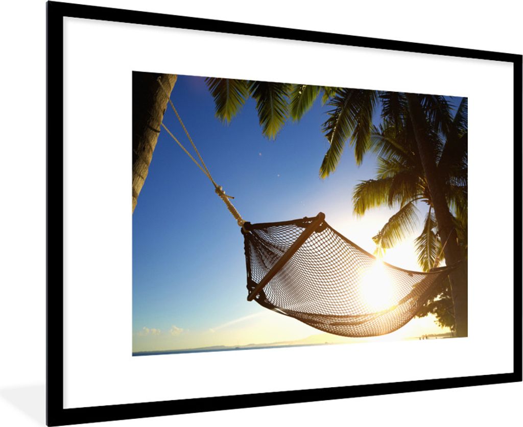 MuchoWow Gerahmtes Poster Hängematte - Strand - Sonne 90x60 cm - Poster mit Schwarzem Bilderrahmen Wandposter Rahmen Foto Bilder - Wanddekoratio...