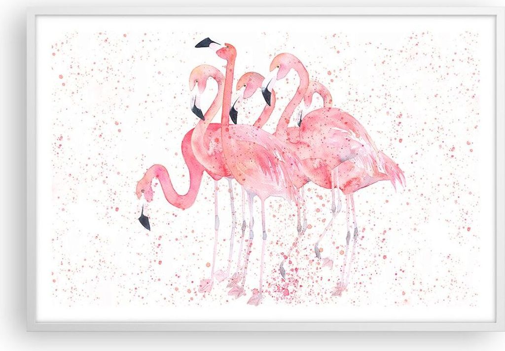 Gerahmtes Poster - Weißer Rahmen - Flamingo Vogel Wasser - 91,5x61 cm - Wand Bild - Wanddeko - Wandbilder - Kunstposter - Wandposter - Bilderrahme...