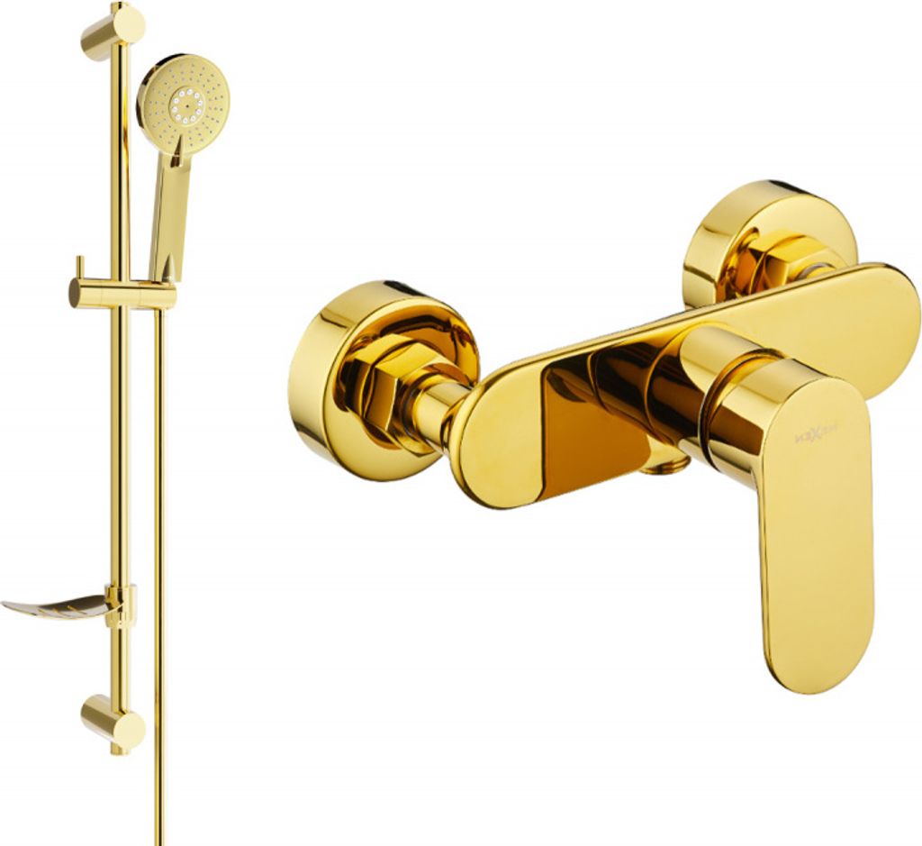 Mexen Milo DF40 Mischbatterie für Dusche mit Brausegarnitur, Gold - 7134R40-50