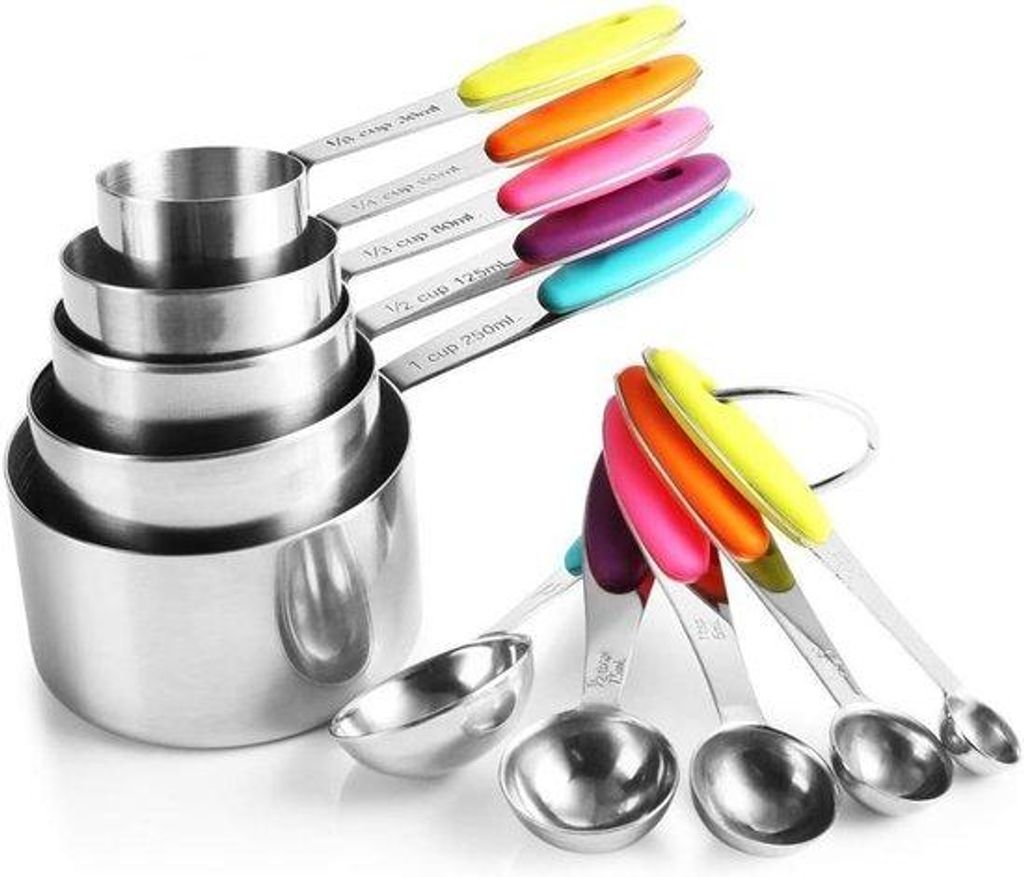 Messset mit Maßlöffeln und Maßbechern – Küchenhelfer – Messbecher – Küchenmaschinen - Messlöffel – Farbenfrohes 10-teiliges Set – K...