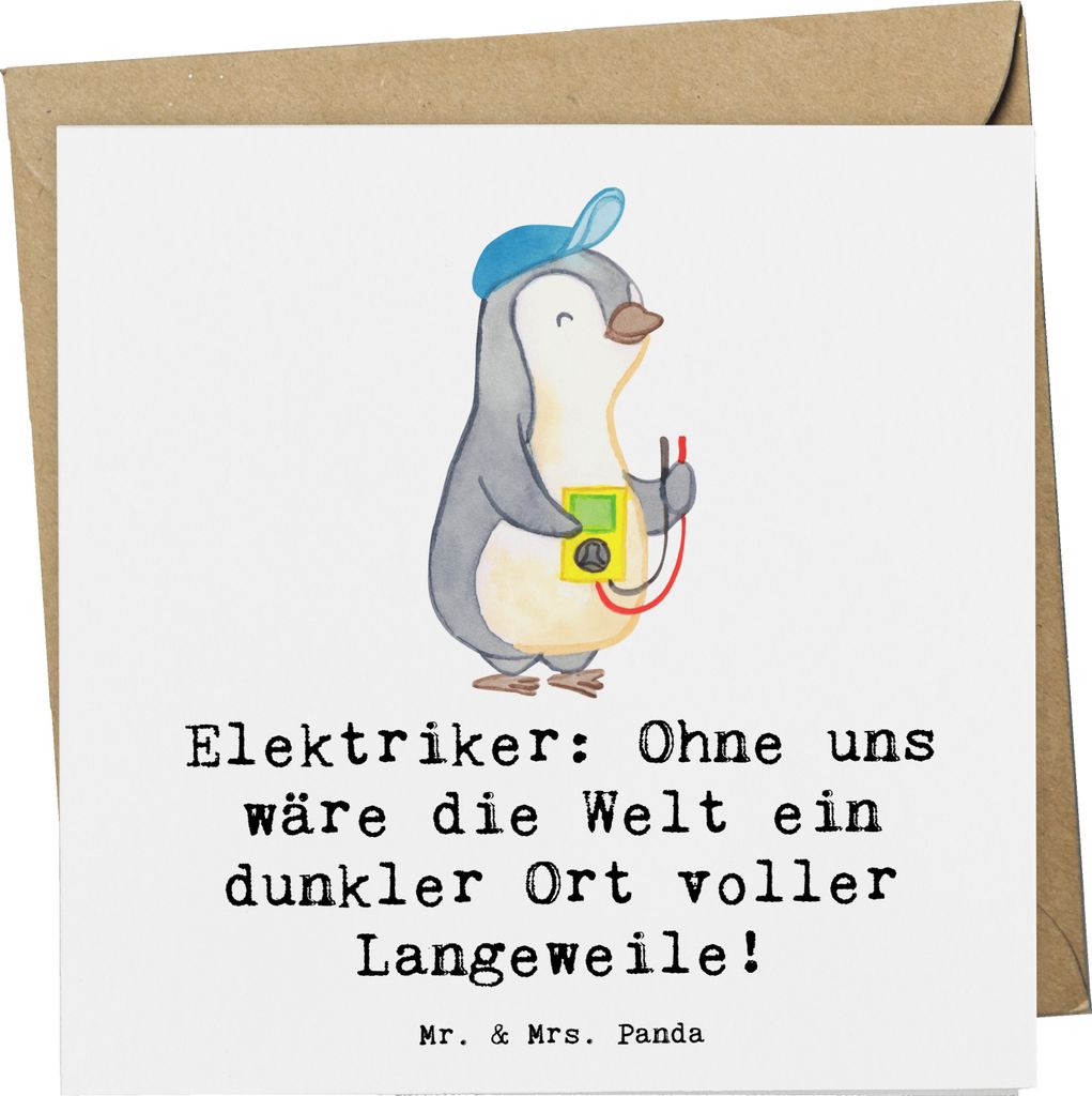 Mr. & Mrs. Panda Glückwunschkarte Elektriker Helden - Weiß - Geschenk, Berufsgestaltung, anlasskarte, Licht, Beruf, Klappkarte, faltkarte, doppel...