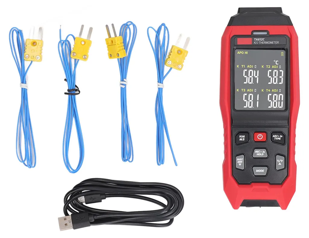 Thermomètre à thermocouple type K 4 canaux avec affichage numérique rouge