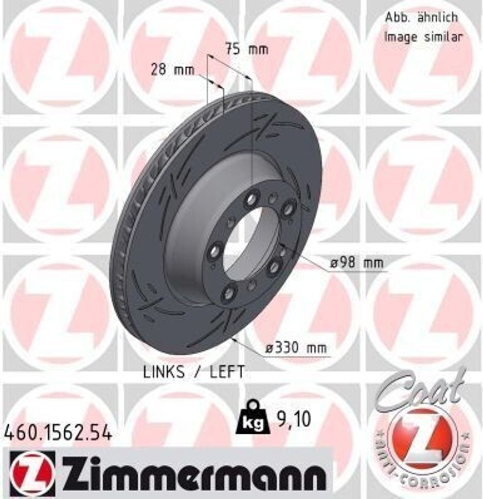 ZIMMERMANN Bremsscheibe Hinten Links für PORSCHE 911 (996) 330mm 460.1562.54