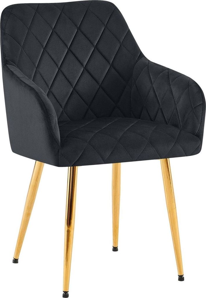 Bequemer Esszimmerstuhl Velvet – Stilvoller Stuhl, nachhaltiger Komfort – Stabiles Gestell | Farbe: Schwarz | Material Gehäuse: Metallisches Gold