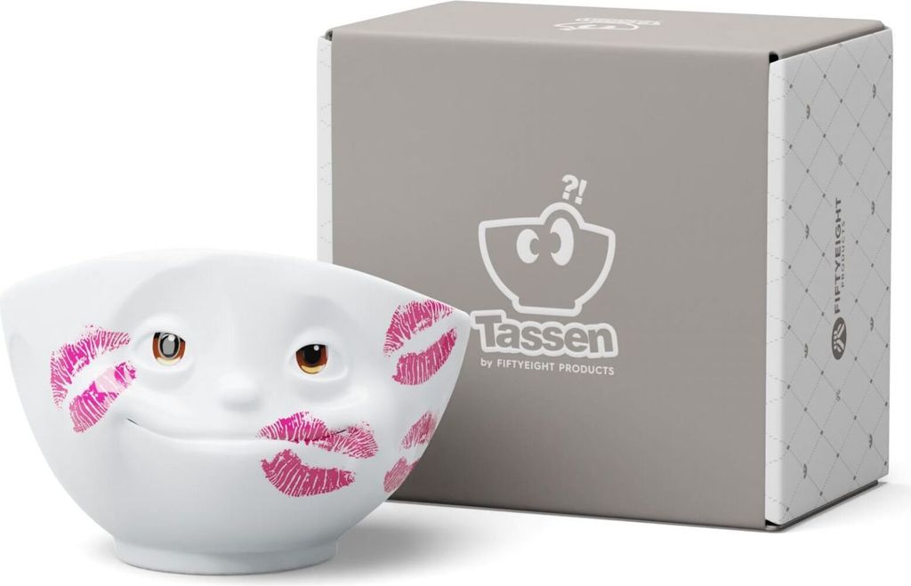 Lot De 4 Bols à Céréales 500 Ml – Motifs « Bisou », « Délicieux », « Bonheur » En Porcelaine Blanche