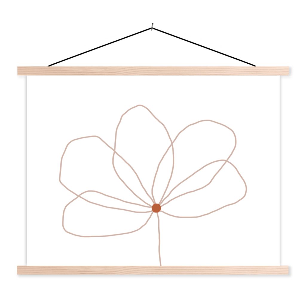 MuchoWow Textilposter Blume - Strichzeichnung - Natur 40x30 cm mit holzfarbenen Rahmen - Bilder