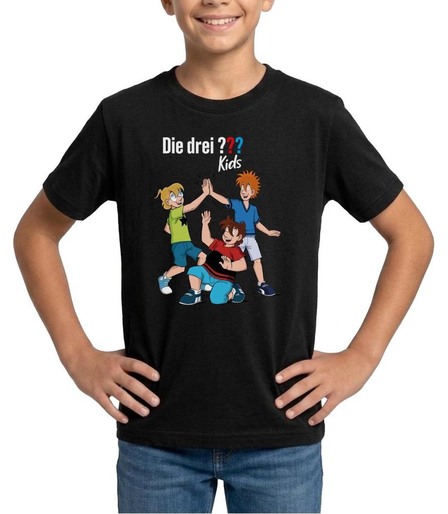 Spreadshirt Die Drei Fragezeichen Kids Detektive Spürnasen Team Teenager T-Shirt, 134/146 (9-11 Jahre), Schwarz