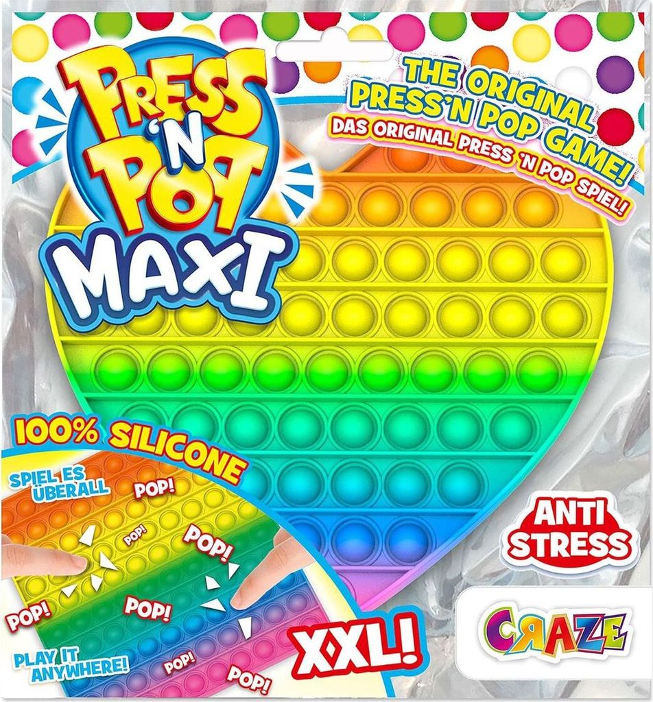 CRAZE 37454 - Press ́n Pop Maxi - Plopp-Spaß Herz XXL, Stressabbau