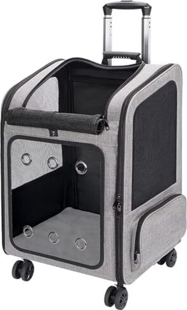 Großer Hundetransportbox mit Rollen, Faltbarer Transportbox Katze Groß, Hunderucksack bis 15 kg, Transportboxen für große und kleine Hunde