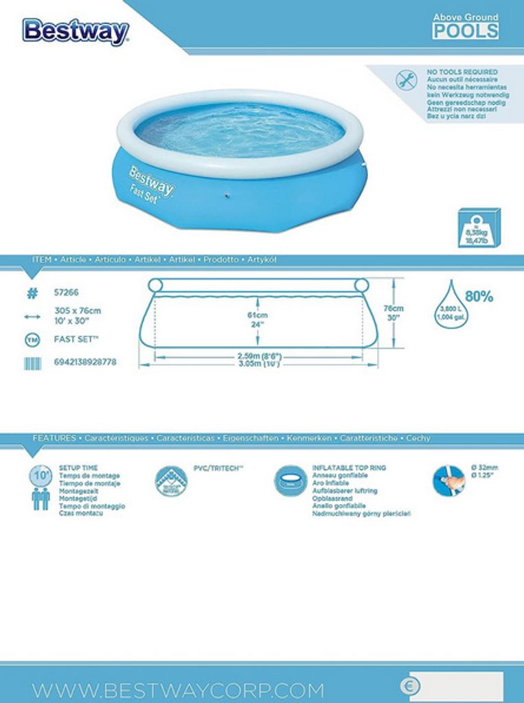Bestway Fast Set Aufblasbarer Swimmingpool Rund 305x76 cm Produktbild 14
