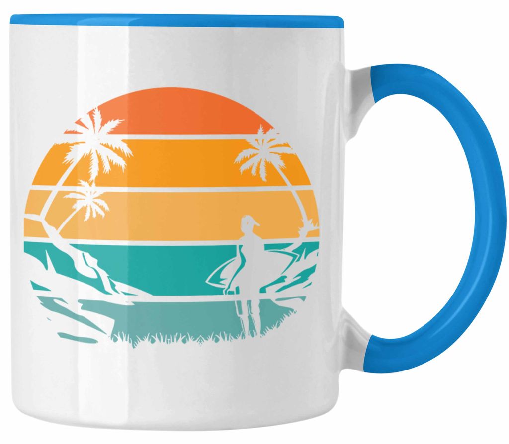 Surfer Tasse Geschenk Retro Look Surfing Geschenkidee für Surfer Geburtstag (Blau)